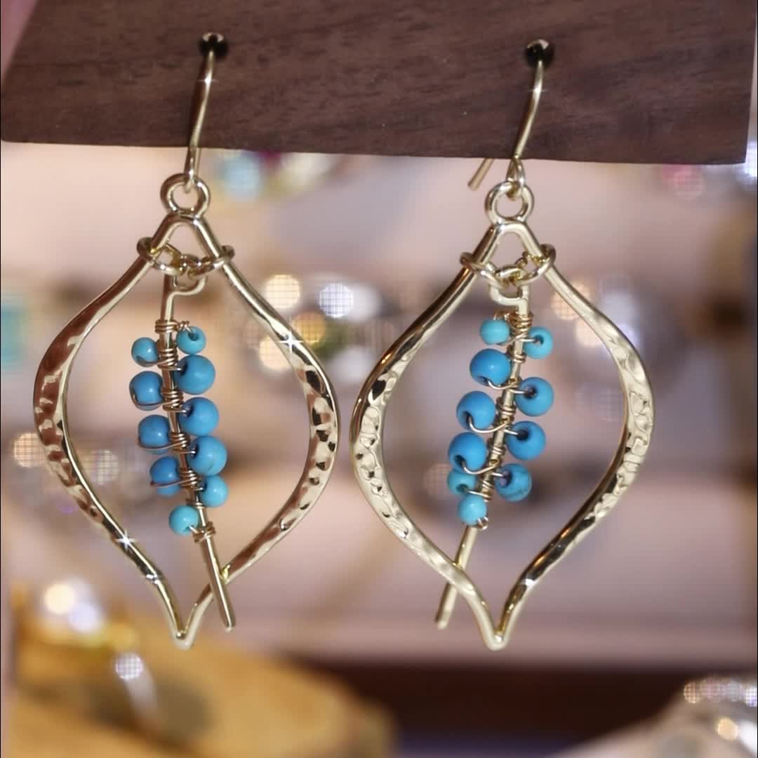 Women's Handmade Drop Earrings with Synthetic Turquoise Beads